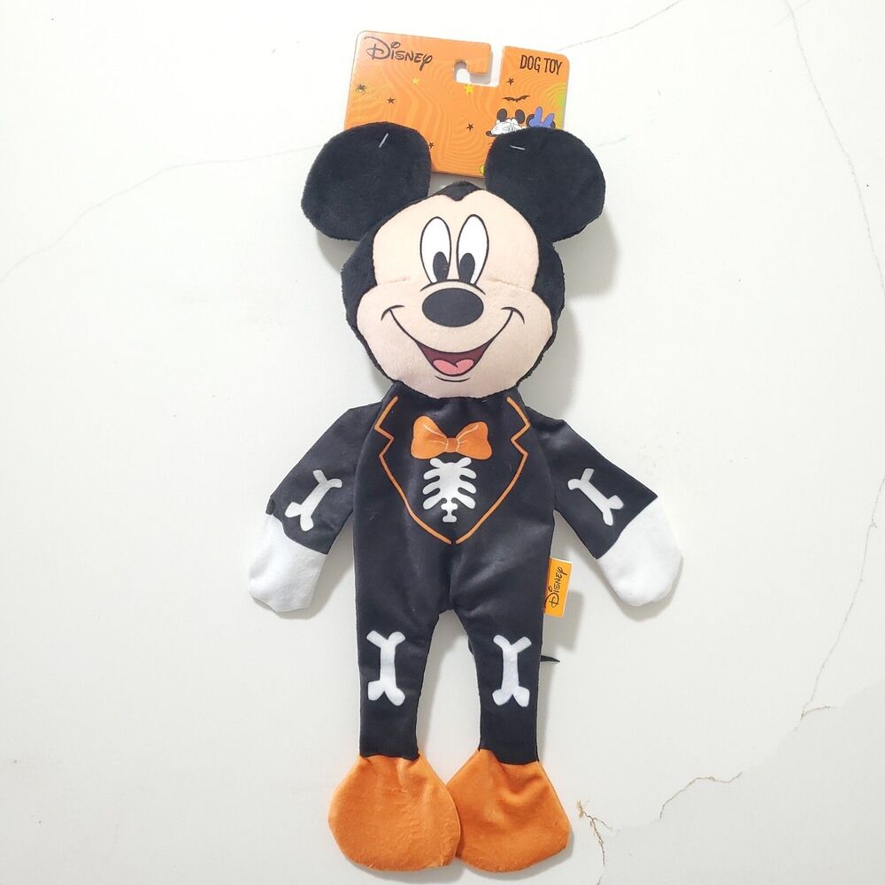 DISNEY MICKEY MOUSE PLUSH HALLOWEEN  DOG TOY BLACK TRICK OR TREAT SKELETON - Picture 4 of 5